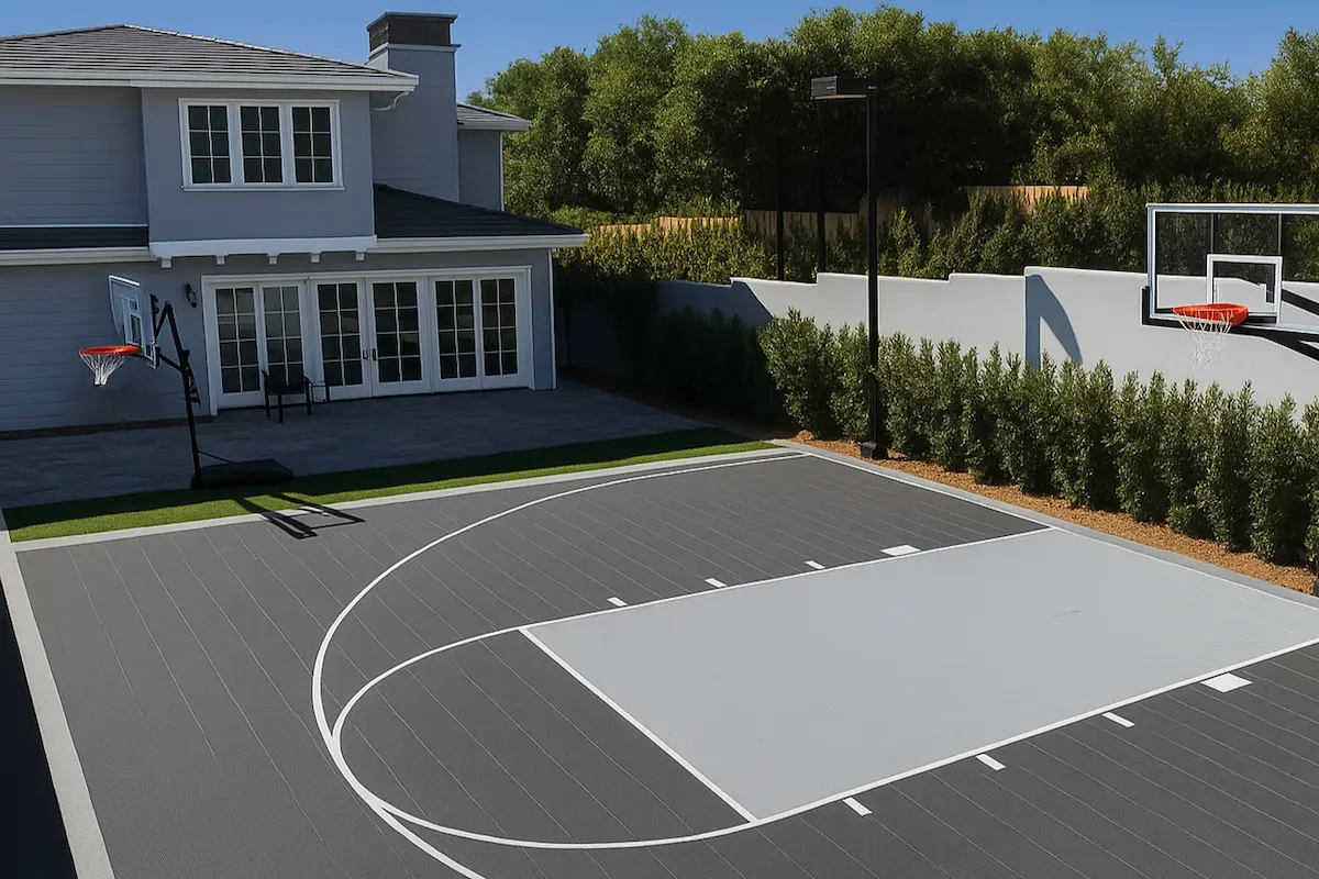 自宅庭へのバスケットハーフコート設置事例(3x3対応)